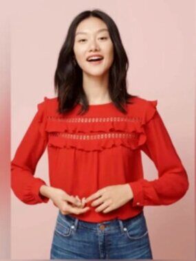 Loft Red Ruffle Blouse Size Large